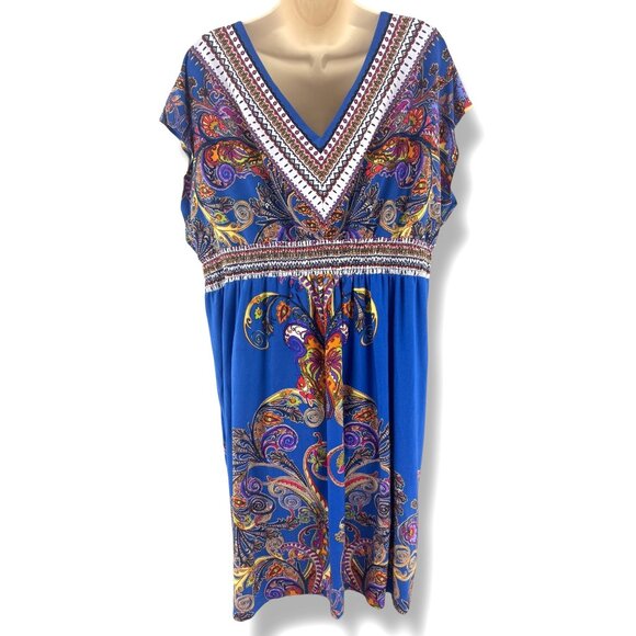 Kiara Blue Paisley Print V-Neck Dress‎ Size XXL 2X 18 20 Plus Sz Summer Vacation - Picture 3 of 6